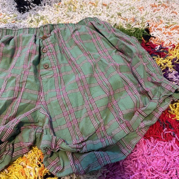 Free People Sunday Morning Boxer Shorts in Forest Green Plaid - Picture 2 of 3